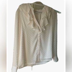 BNWT Jcrew Wmns White clip dot Sheer Sleeve Ruffle ButtonDown Blouse Size XS $90
